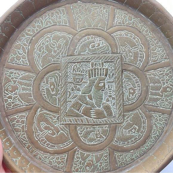 Brass Plate With Stand Damascene Handmade - Picture 9 of 15